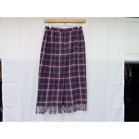 Nouveaux VTG Women's Plaid Midi Skirt Sz 12P Purple Fringed Hem Fall Grunge - Picture 4 of 5